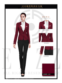 棗紅色女款職業(yè)套裝服裝款式圖1357