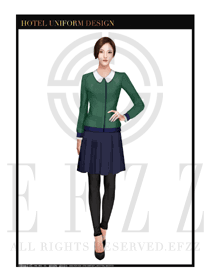 時(shí)尚綠色女款酒店客房服務(wù)員制服設(shè)計(jì)圖568
