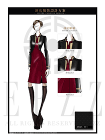 酒紅色女裝酒店門(mén)童行李生服裝款式圖1218