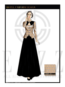 金色女款酒店中餐廳迎賓服裝款式圖755
