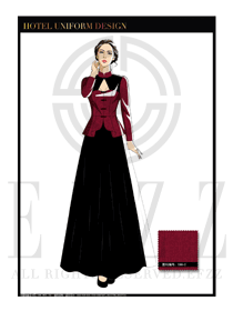 時尚紅色女款酒店中餐廳迎賓服裝款式圖756