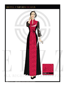 時(shí)尚紅色祥云女款酒店中餐廳迎賓服裝款式圖762