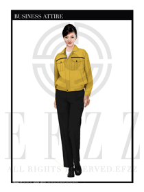 橘黃色女裝春秋款長(zhǎng)袖工程服款式設(shè)計(jì)圖1056