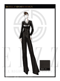 大師手繪時(shí)尚女款高級(jí)西餐廳咨客服裝款式設(shè)計(jì)圖544