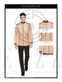 卡其色男款酒店客房服務(wù)員服裝款式設(shè)計(jì)圖607