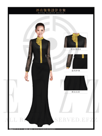 黃色女款音樂(lè)主題西餐廳咨客制服設(shè)計(jì)圖553