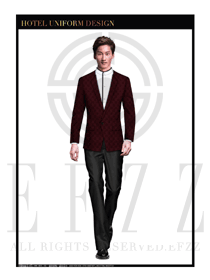 時(shí)尚棗紅色男款酒店總臺大堂服務(wù)員服裝設(shè)計(jì)圖981