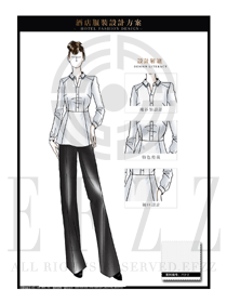 時(shí)尚白色女款西餐服務(wù)員服裝款式設(shè)計(jì)圖1236