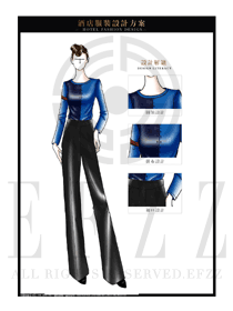 時(shí)尚藍(lán)色女款西餐服務(wù)員服裝款式設(shè)計(jì)圖1240