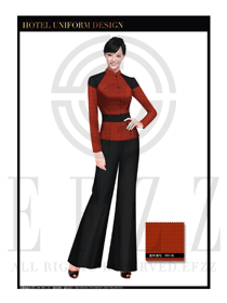 橙色修身女款中餐廳服務(wù)員服裝款式圖1737