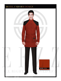 時尚橙色中餐廳男服務員制服設計圖1740