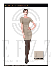 時尚卡其色裙裝款酒店大堂服裝款式設(shè)計圖991