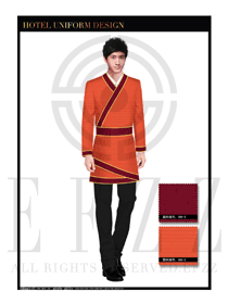 時尚橙黃色男款中餐迎賓服裝款式設(shè)計圖776