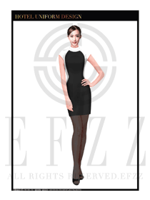 時尚黑色圓領長裙款酒店大堂服裝款式設計圖999