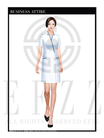 時(shí)尚白色短袖長(zhǎng)裙款按摩技師服裝款式設(shè)計(jì)圖1381