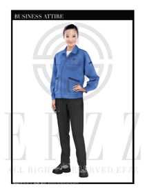 天藍(lán)色女款長袖車間工作服裝制服設(shè)計(jì)圖1104