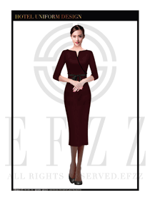 時尚酒紅色女款酒店西餐廳領班服裝款式設計圖080