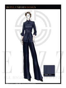 大師手繪深藍(lán)色修身款酒店大堂服裝款式設(shè)計圖1013