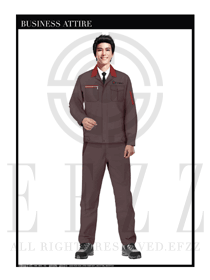 淺咖色男款長袖車間工作制服設計圖1117