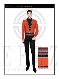時尚橙黃色中餐廳男服務(wù)員制服設(shè)計圖1744