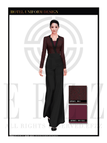 時(shí)尚紅色修身長裙款中餐廳女服務(wù)員制服設(shè)計(jì)圖1746