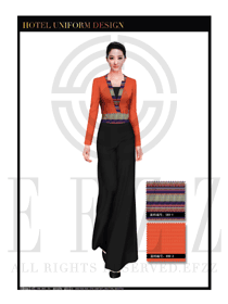 橙黃色中餐廳女服務(wù)員服裝款式設(shè)計(jì)圖1747