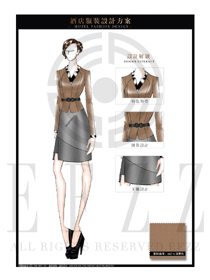 大師手繪深黃色色短裙款職業(yè)裝大堂經(jīng)理制服設計圖1020