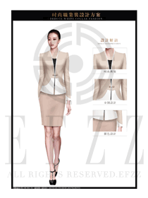 時(shí)尚卡其色修身款女秋冬職業(yè)裝制服款式設(shè)計(jì)圖1403