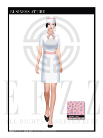 白色修身長裙款按摩技師服裝款式設(shè)計圖1407