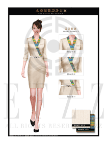 卡其色七分袖連衣裙款按摩技師服裝款式設(shè)計(jì)圖1411