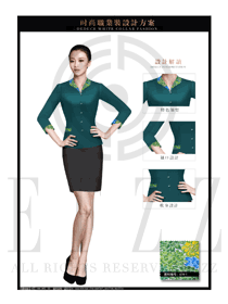 墨綠色職業(yè)套裙女款珠寶營(yíng)業(yè)員服裝款式設(shè)計(jì)圖1468