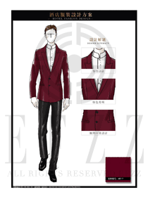 時尚棗紅色韓版修身款大堂經(jīng)理服裝款式圖1027