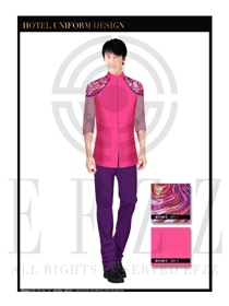 玫紅色男款中餐服務(wù)員服裝款式設(shè)計圖1749