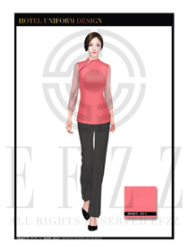 粉紅色女款中餐服務(wù)員服裝款式設(shè)計(jì)圖1763