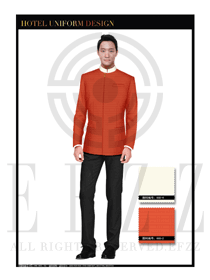 時尚橙黃色圓領(lǐng)男款中餐廳服務(wù)員制服設(shè)計圖1758