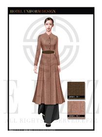 黃色長(zhǎng)裙款酒店中餐廳迎賓制服設(shè)計(jì)圖814