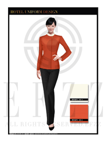 橙黃色女款中餐服務(wù)員制服款式設(shè)計圖1765