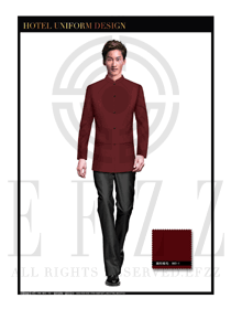 時(shí)尚棗紅色男款中餐服務(wù)員服裝款式圖1768