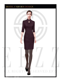 時尚深紫色長裙款中餐服務員服裝款式圖1772