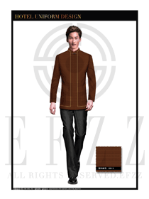 深咖啡色男款中餐服務(wù)員制服款式設(shè)計圖1773