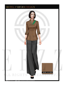 時(shí)尚深黃色長(zhǎng)裙款中餐服務(wù)員服裝款式圖1780