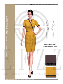 桔黃色修身款專賣店?duì)I業(yè)員制服設(shè)計(jì)圖1538