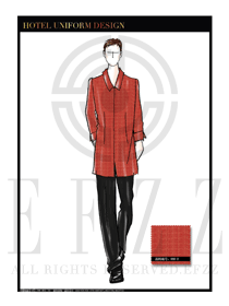 橙黃色長袖男款中餐服務(wù)員制服款式設(shè)計圖1790