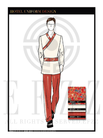 時(shí)尚米白色長袖男款中餐服務(wù)員制服款式設(shè)計(jì)圖1792