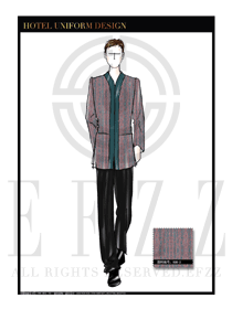 時(shí)尚黃藍(lán)色長袖男款中餐服務(wù)員制服設(shè)計(jì)圖1798