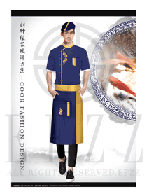 時(shí)尚深藍(lán)色短袖男款中餐廳廚師服服裝款式圖438