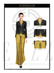 時(shí)尚黃色長(zhǎng)裙款中餐迎賓服裝款式圖850