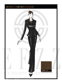 原創(chuàng)手繪女款中餐服務員制服款式設計圖1805