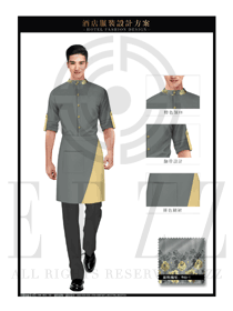 灰色短袖男款西餐廳服務(wù)員制服設(shè)計圖1256