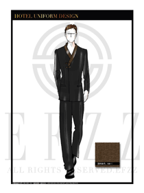 原創(chuàng)手繪淺咖色男款中餐服務(wù)員制服設(shè)計(jì)圖1806